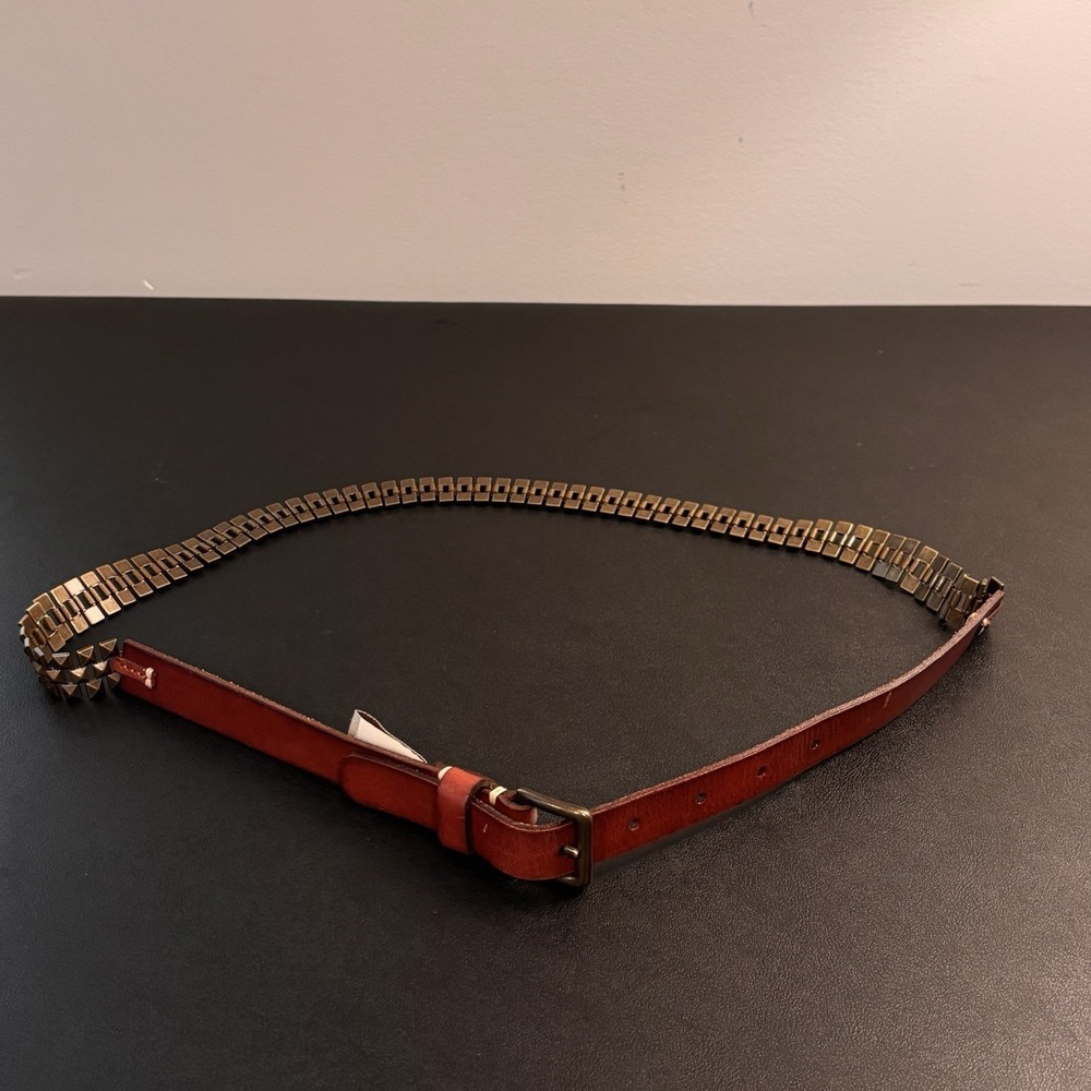 Fossil Studded Leather Brown Belt Y2K Western Rocker Boho Women's MED 41" Long‎